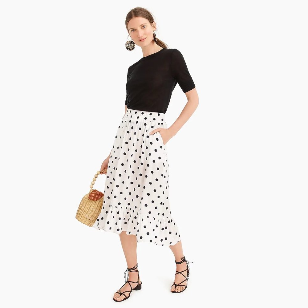 J.Crew Pull-on Midi Skirt in Polka Dot